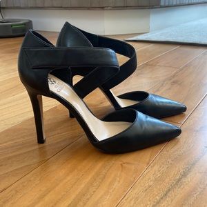 Black Vince Camuto Leather Heels with Velcro Strap